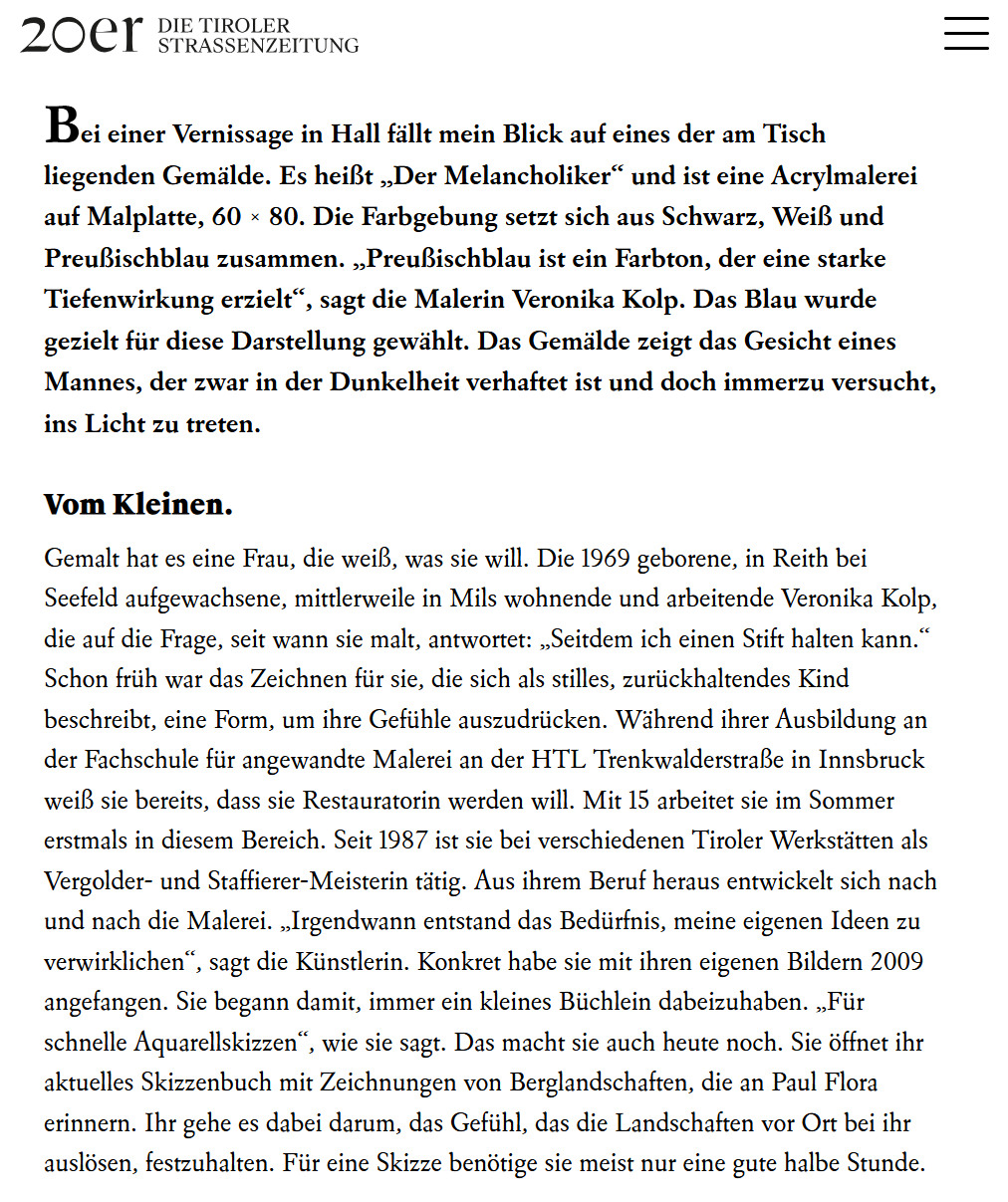 Zeitungsbericht über Veronika Kolp