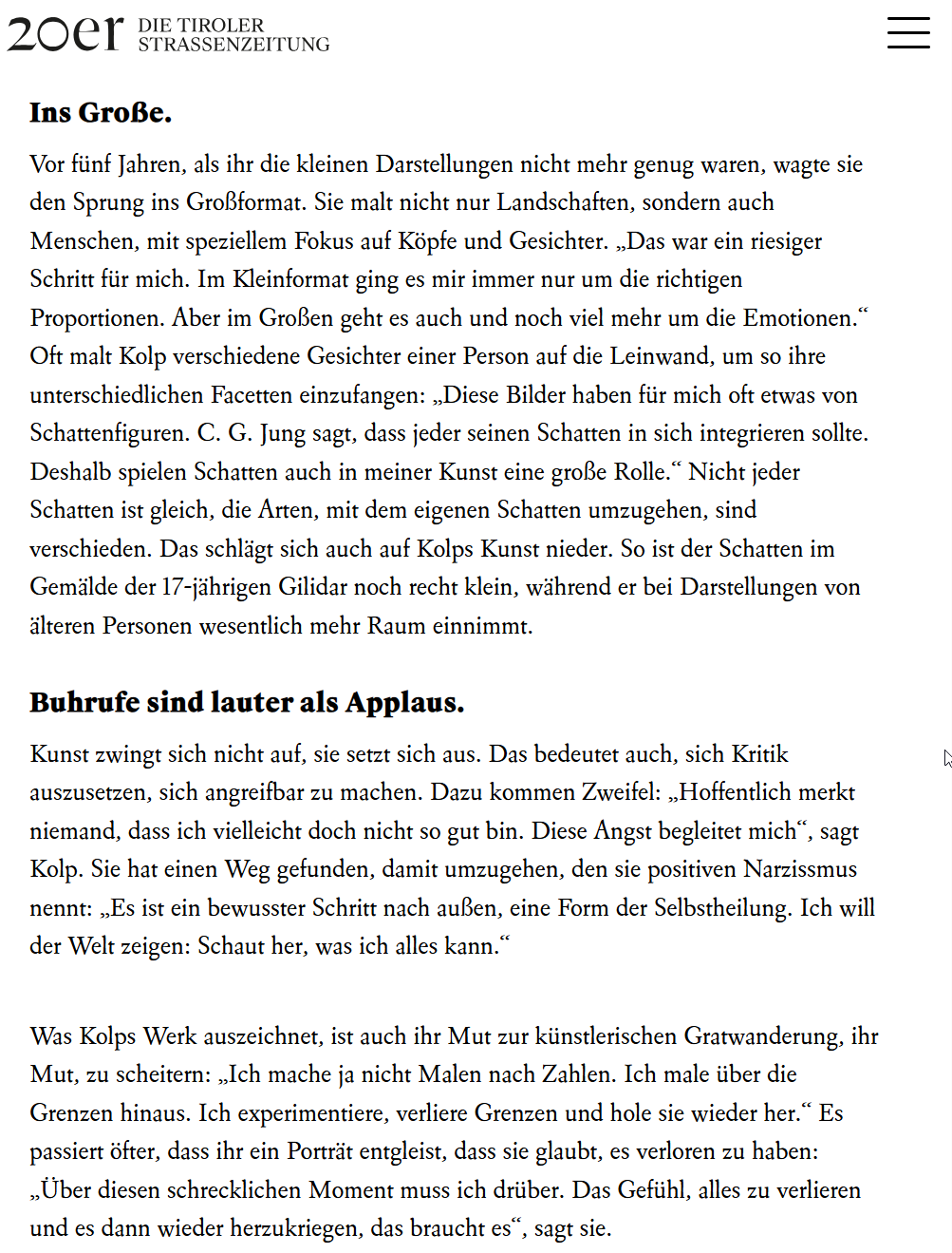 Zeitungsbericht über Veronika Kolp