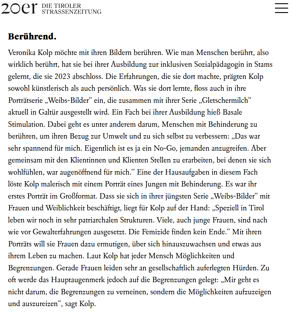 Zeitungsbericht über Veronika Kolp