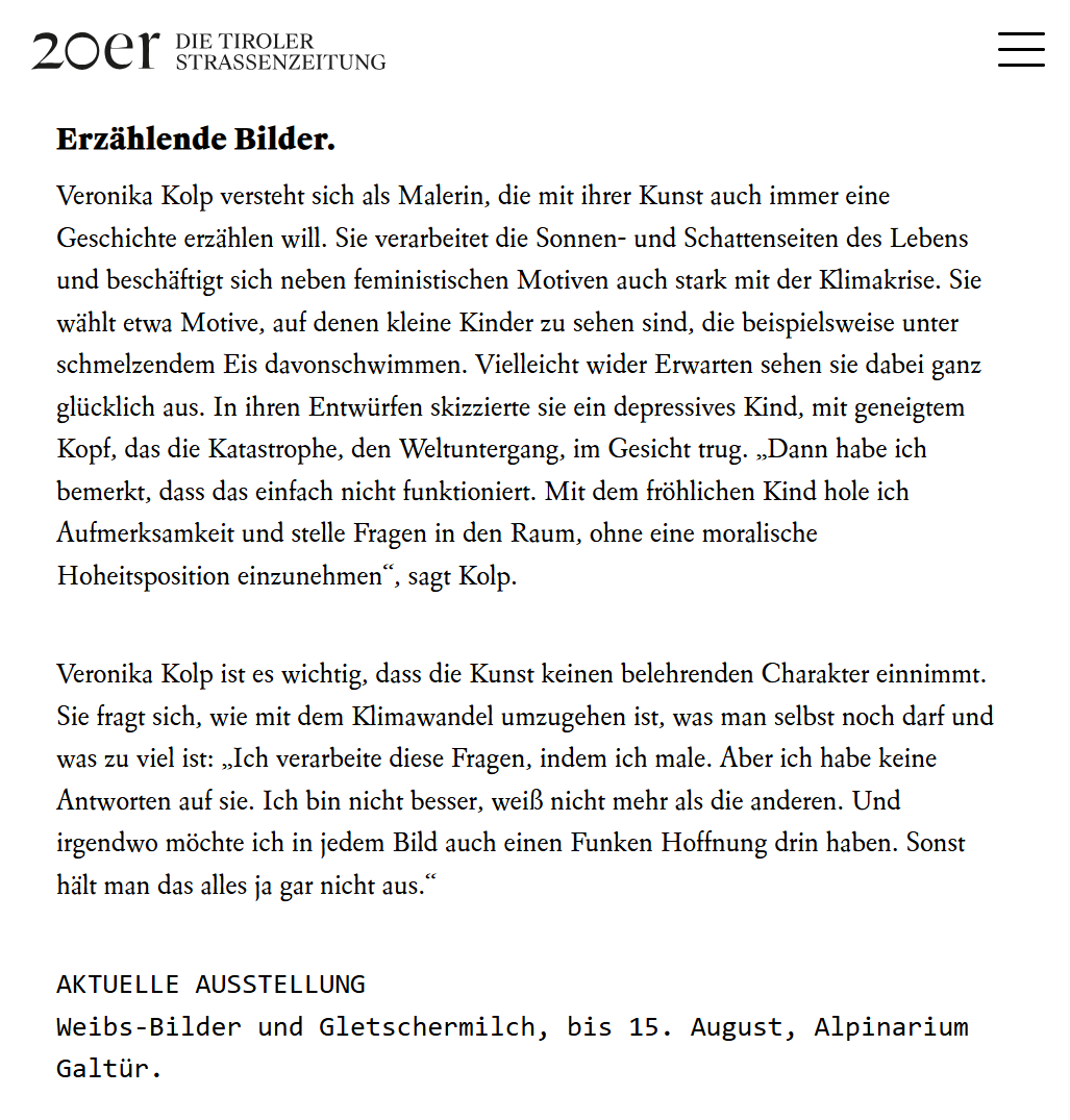 Zeitungsbericht über Veronika Kolp
