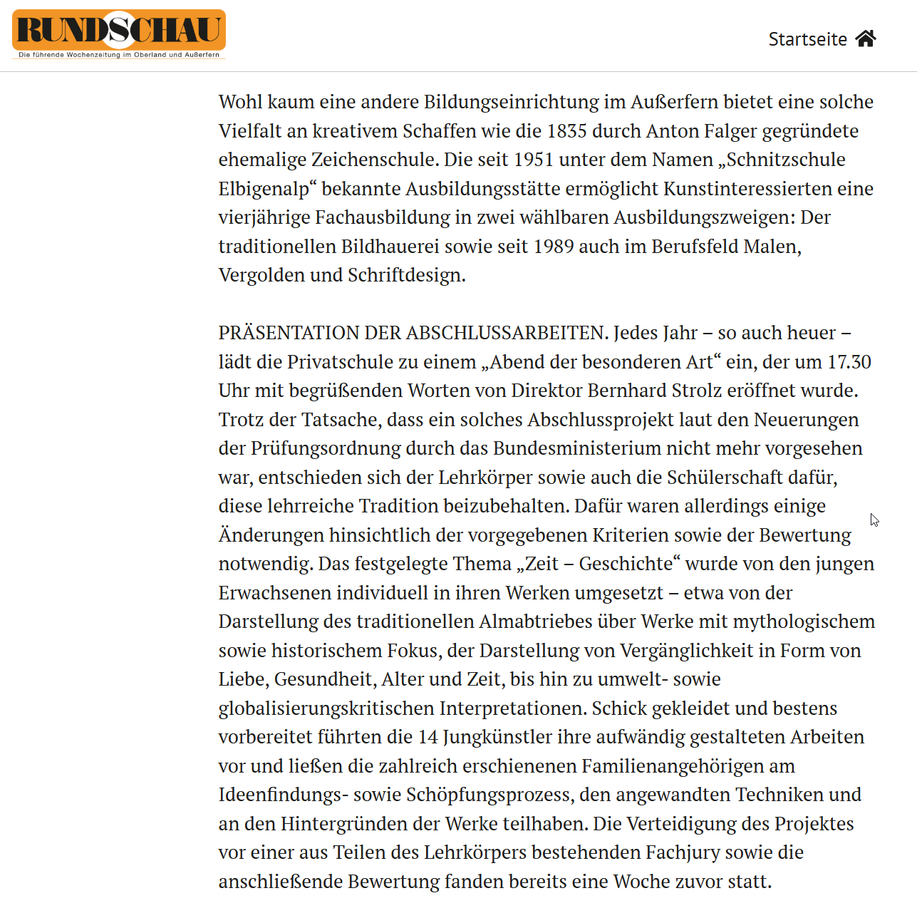 Zeitungsbericht über Veronika Kolp