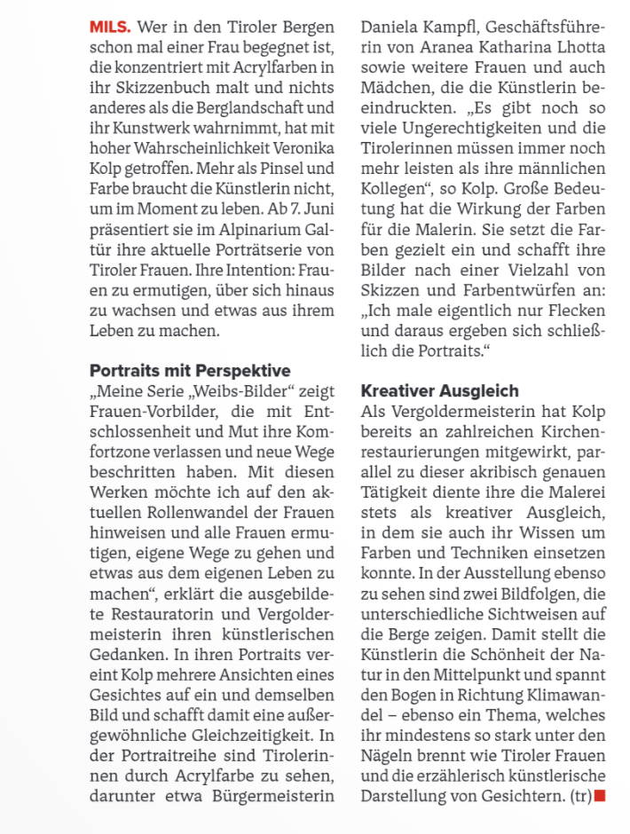 Zeitungsbericht über Veronika Kolp